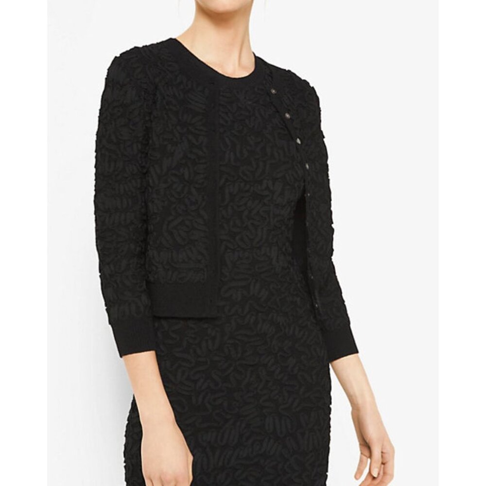 MICHAEL KORS COLLECTION Soutache Stretch Viscose Cardigan Sweater Black Small